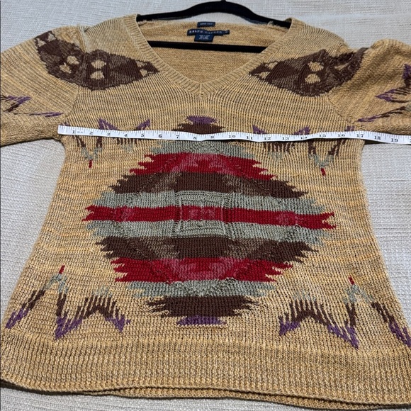 Ralph Lauren Gold and Brown linen, cotton and silk blend  V-Neck Sweater - Picture 7 of 9